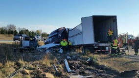 Semi hauling 70K lbs. of paper products hits van pulling camper, closing all lanes of I-43 SB at WIS 60