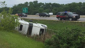 Developing: Semi rolls over into ditch along southbound I-43