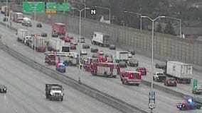 Traffic diverted on NB I-94 at College Avenue for a semi leaking fluid