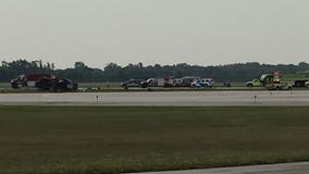 One hurt when fire truck overturns on runway at Mitchell Intl. Airport