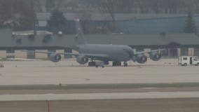 KC-135 Stratotanker with 128th Air Refueling Wing experiences engine trouble during training mission