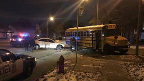 Car, school bus collide at 60th and Melvina; 4 to 5 students taken to hospital