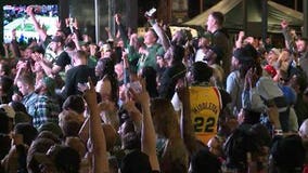 'Everybody is excited:' Large crowd cheers on the Bucks outside Fiserv Forum during Game 1