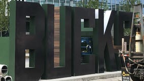 33-foot wide monument with 12-foot tall block letters spelling 'Bucks' unveiled at new arena