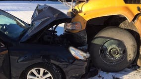 Slick roads lead to collision between car, school bus in Town of Beaver Dam