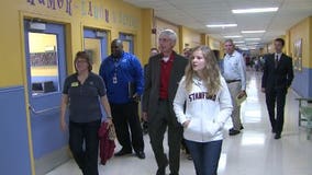 State Superintendent Evers greets students on first day of school