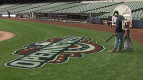 Opening Day: Finishing touches are put on the pristine field at Miller Park