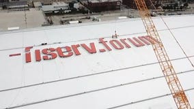 Branding on a big scale: Massive sign installed atop Fiserv Forum, to be lit with thousands of LEDs