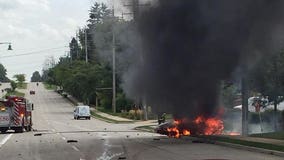 Police: Shoplifter flees police and causes fiery wreck, she's now on the run