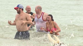 "Feel the cold:" Folks brave the elements and take the Polar Bear Plunge into Lake Michigan