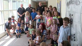 "It means a lot to us:" Kids hand out goody bags to Menomonee Falls officers