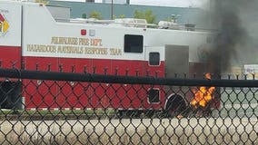 Milwaukee Fire Dept. hazardous materials truck suffers 'hot brakes,' catches fire