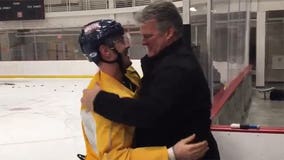 Awesome! Check out the reaction when an Admirals hockey player tells his dad he's going to the Olympics