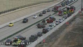 Rollover crash forces full closure of I-94 EB near 73rd Street in Zoo Interchange