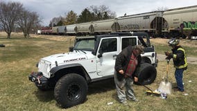 Train collides with Jeep in central Dodge County, nobody hurt