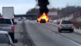 Ozaukee County officials respond to vehicle fire on I-43 northbound in Mequon