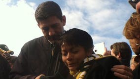 Paul Ryan campaigns outside Lambeau Field on Packers game day