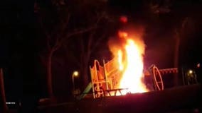 Fire severely damages playground near 34th and Sheridan; no injuries