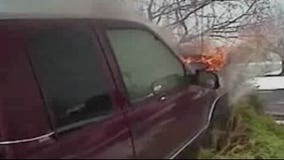 Cops pull man from burning pickup truck in Euclid, Ohio