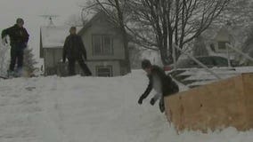 Shoveling and fun in the snow in Ozaukee County