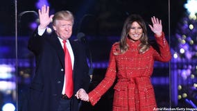 Melania Trump's red topiary trees a hit at Christmas parties