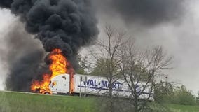 Walmart semi catches fire on I-41 off-ramp in Washington County