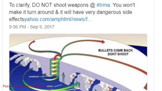 Pasco County sheriff's officials: "Do not shoot weapons at Irma!"