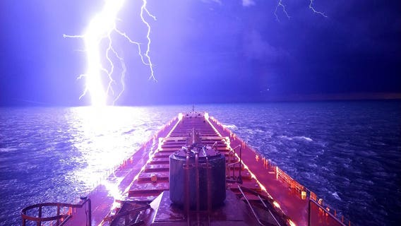 Whoa! Epic photo of lightning bolt on Lake Michigan captured by mate on freighter