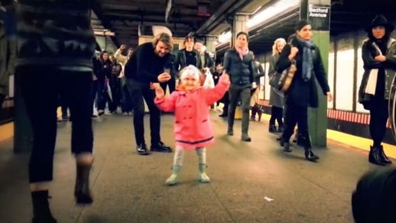 VIDEO: Little girl starts dance party while waiting for New York train