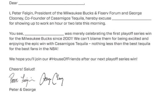 Running a little late to work? Bucks give fans 'excused absence' letter after playoff sweep