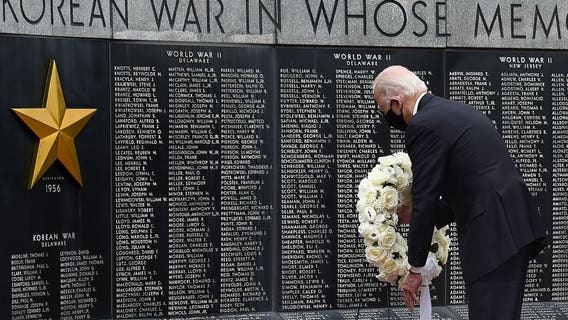 Biden makes 1st in-person appearance in 2+ months; lays wreath to mark Memorial Day
