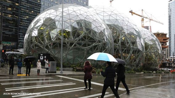 Striking Amazon 'Spheres' landmark opens in downtown Seattle