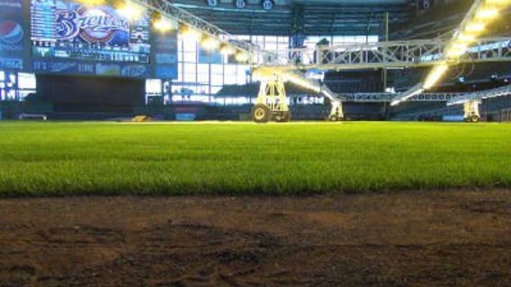 "Grow lights" help to create lush, green grass at Miller Park