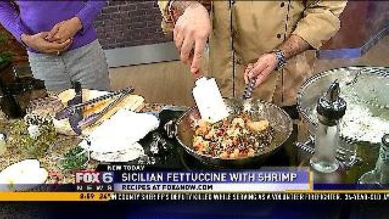 3-9-12: Sicilian Fettuccine with Shrimp Pistachio Pesto