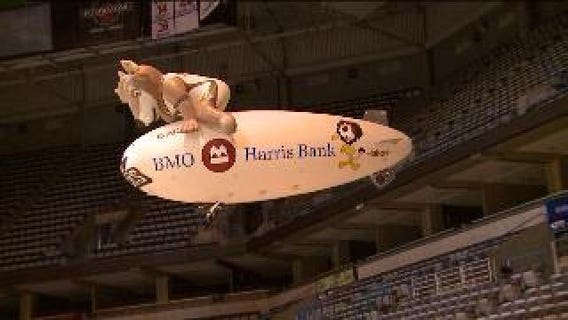 Chip learns how to fly the Bucks Blimp, takes a test drive