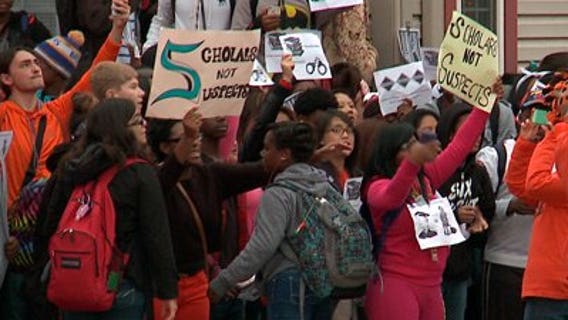 Students protest metal detectors at Riverside University H.S.
