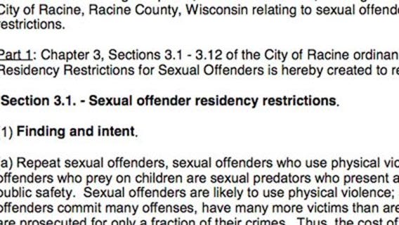 Ordinance passed in Racine to limit where sex offenders can live