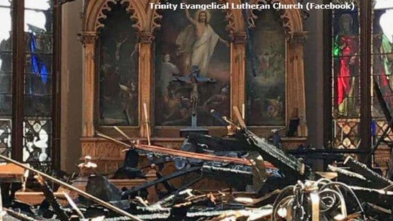 'I am with you always:' Trinity Lutheran officials release photo showing damage inside church after fire