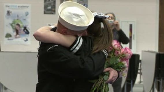 Navy dad surprises daughter for Valentine's Day at Westosha H.S.