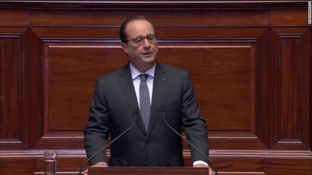 French president says France is at war against terrorism by the Islamic State group