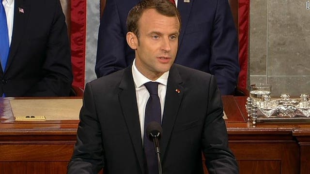French President Emmanuel Macron resists Pres. Trump's 'America first' in speech to Congress