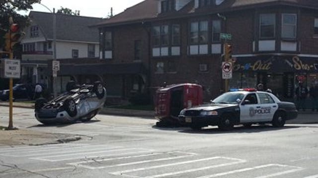 Two SUVS collide in Milwaukee, end up overturned