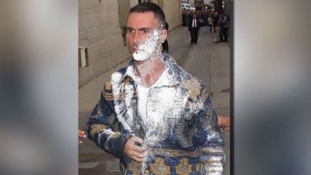 Adam Levin got sugar bombed on his way into Jimmy Kimmel