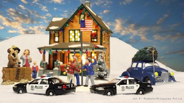Christmas Day reminder from Milwaukee Police Dept.; "...you will not win a bowling alley" 🎳
