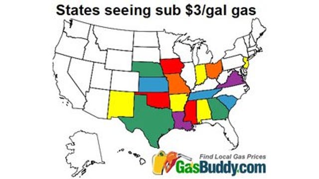 18 states see gasoline prices below $3 per gallon