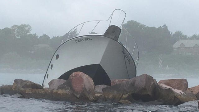 'Fish hook lodged in his neck:' Man injured after boat crashes into Lake Michigan break wall