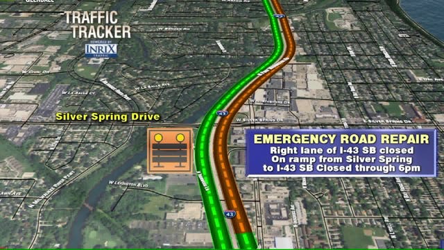 Emergency concrete work: DOT to close lane on I-43 at Lexington; on-ramp from Silver Spring Wednesday