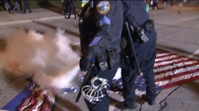 Protester sets fire to American flag, District Attorney's Office evaluating this case for charges