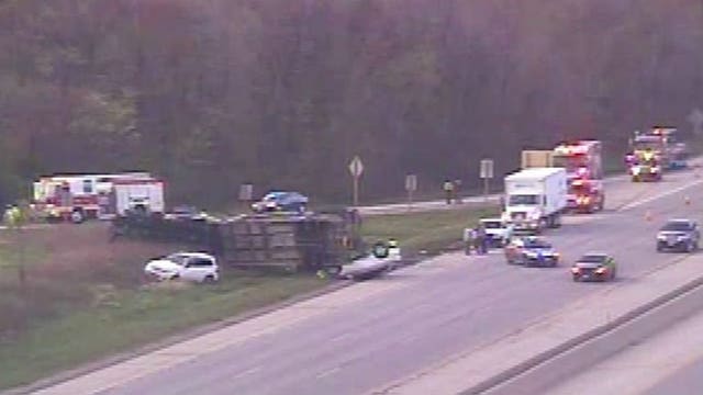 Truck carrying four vehicles loses control, rolls near Ryan Road off-ramp on I-94 SB