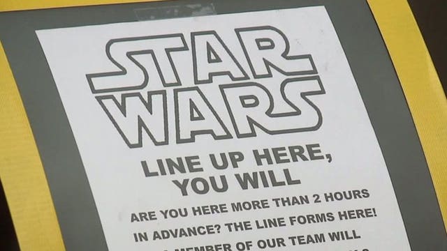 "We'll be ready for it:" Star Wars fans get in line early for premiere of "The Force Awakens"